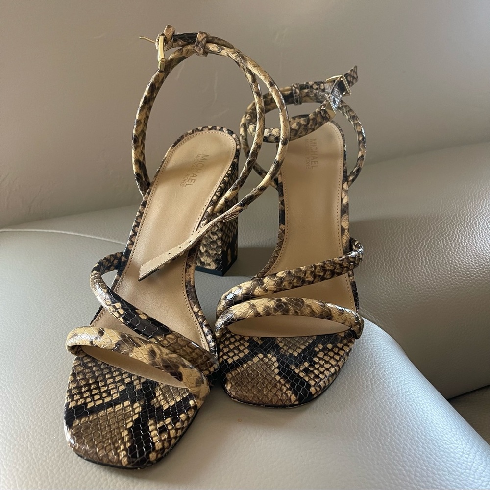 MICHAEL Michael Kors Hazel Ankle Snake Pattern Strap Block Heel